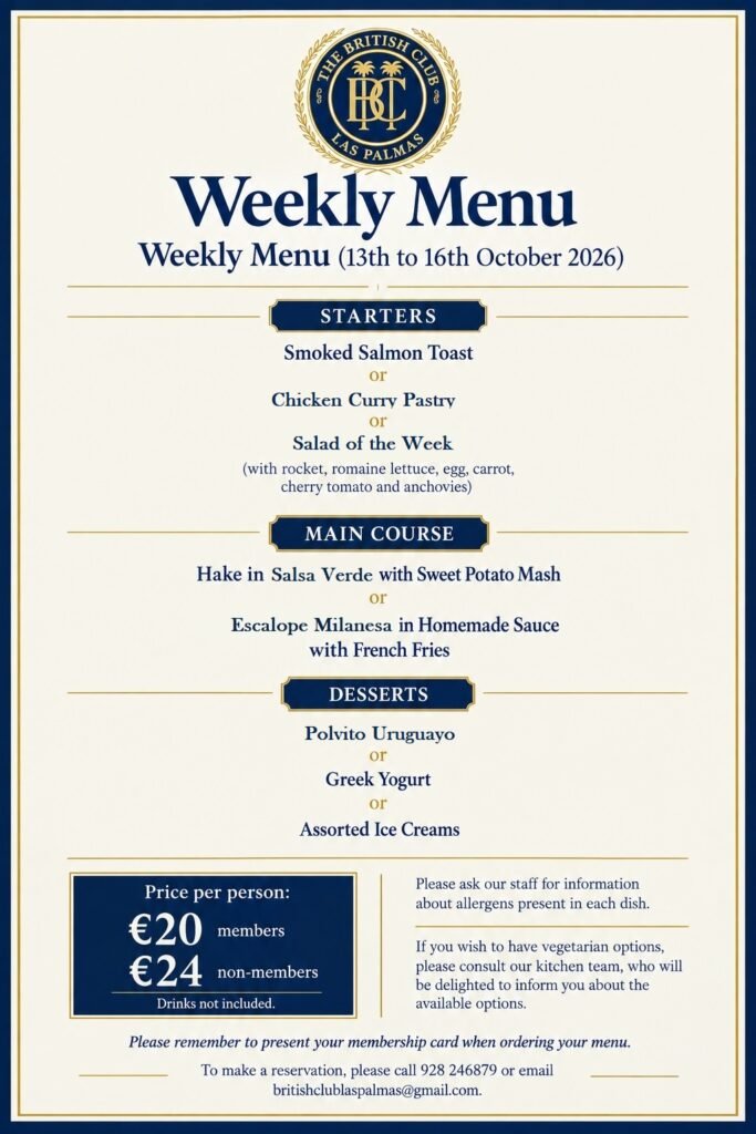 TBS weekly menu 13-16 oct
